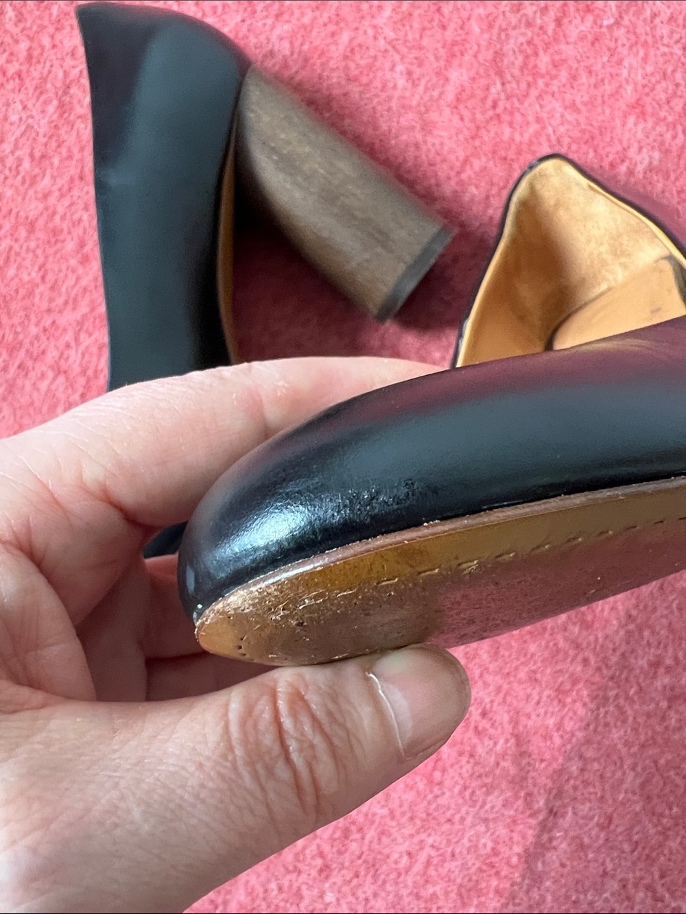 Sezane Helena Black Leather Heels Chunky Wood-effect Heel Size 39 - Picture 14 of 15